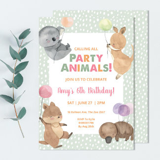 Convite de aniversário para animais australianos K
