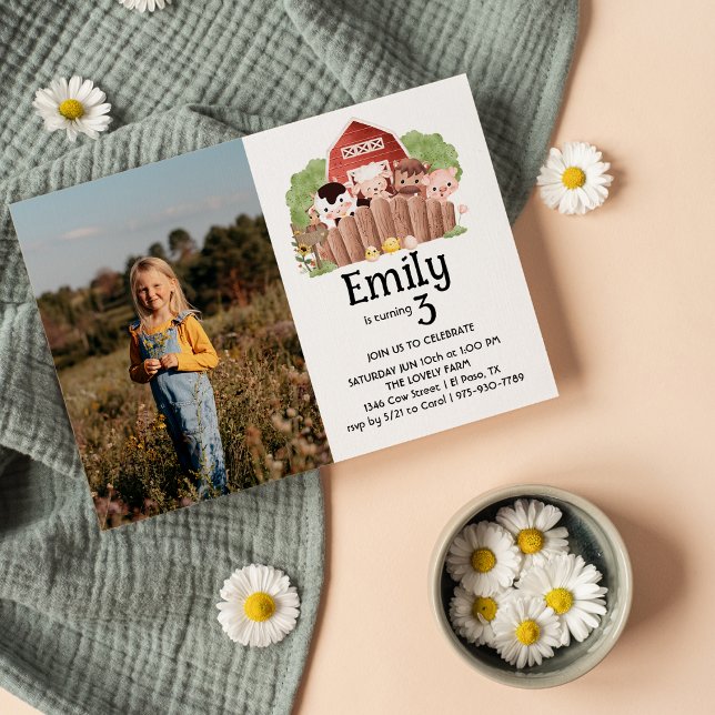 Convite de Aniversário para Animais da Fazenda Fot (Criador carregado)