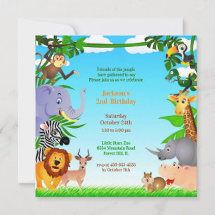 Convite De Aniversário Para Animais Da Selva