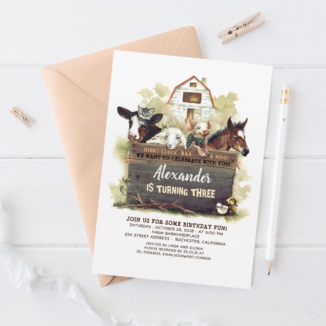 Convite de Aniversário para Animais de Criação (Farm Birthday Invitations)