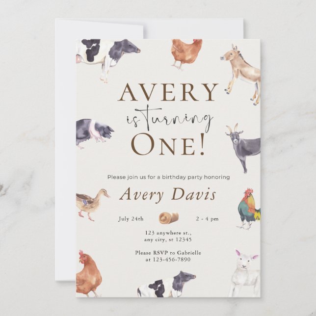 Convite de Aniversário para Animais de Exploração (Frente)