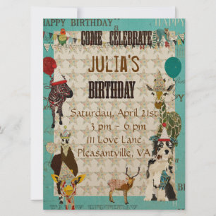 Convite de Aniversário para Animais de Festa