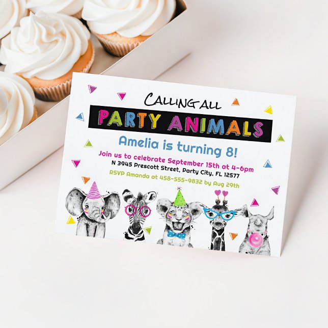 Convite de Aniversário para Animais de Festa (Party Animal Birthday Invitation)