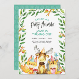 Convite de aniversário para animais de festa bonit