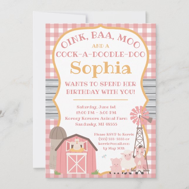 Convite de Aniversário para Animais de Quarto Rosa (Frente)