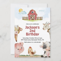 Convite de aniversário para animais fazendas