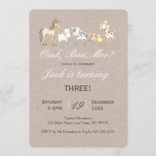 Convite de aniversário para animais fazendas