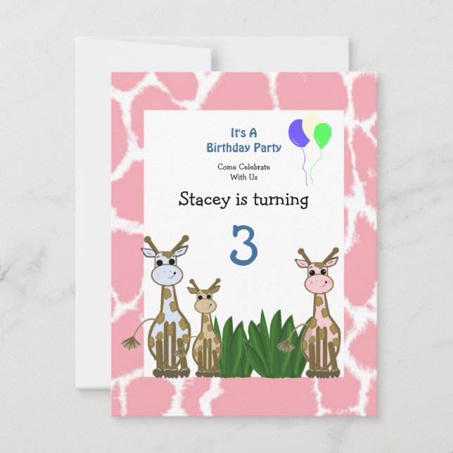 Convite de aniversário para animais Giraffe (Frente)