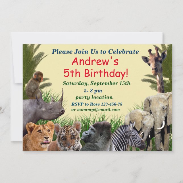 Convite de aniversário para animais Safari (Frente)