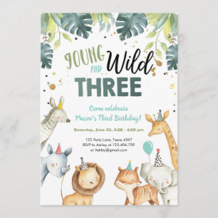 Convite de Aniversário para Animais Selvagens e Tr