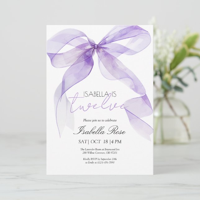 Convite de Aniversário para Arco de Aquarela Roxo (Em pé/Frente)