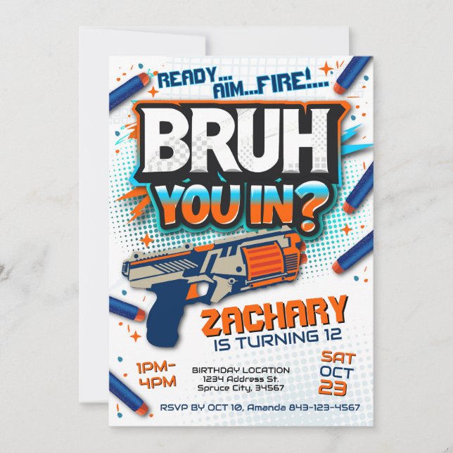 Convite de aniversário para arma de dardo | Guerra (Frente)