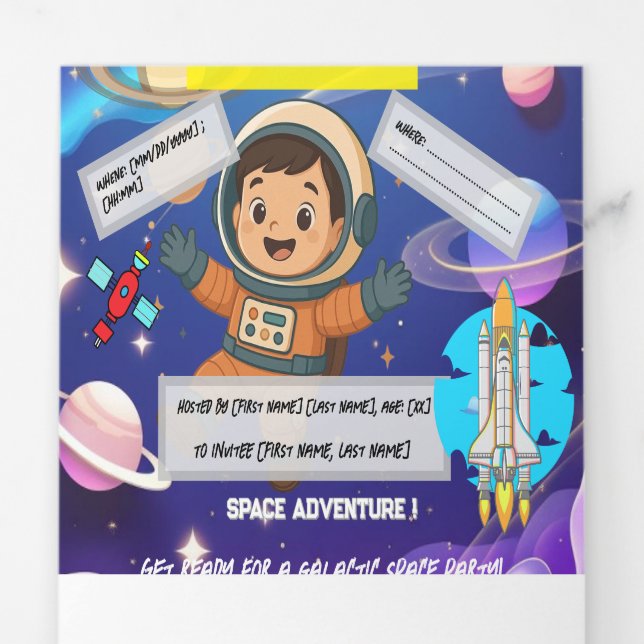 Convite de Aniversário para Aventura Espacial - Ca (Aba)