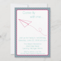 Convite de Aniversário para Aviões de Papel Rosa e