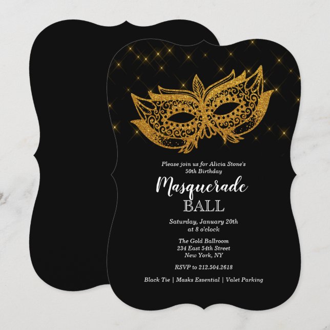 Convite de Aniversário para Baile de Máscaras para (Frente/Verso)