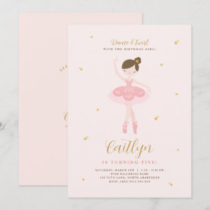 Convite de aniversário para Ballerina rosa e Doura