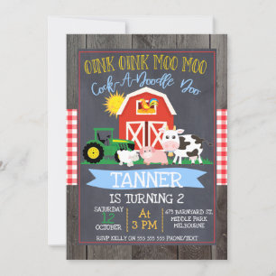Convite de Aniversário para Barnyard Chalkboard Fa
