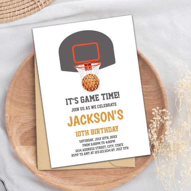 Convite de Aniversário para Basquete de cinza (Gray Basket Basketball Invitations)