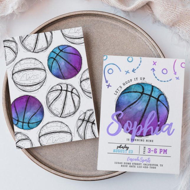 Convite de Aniversário para Basquete Roxo (Criador carregado)