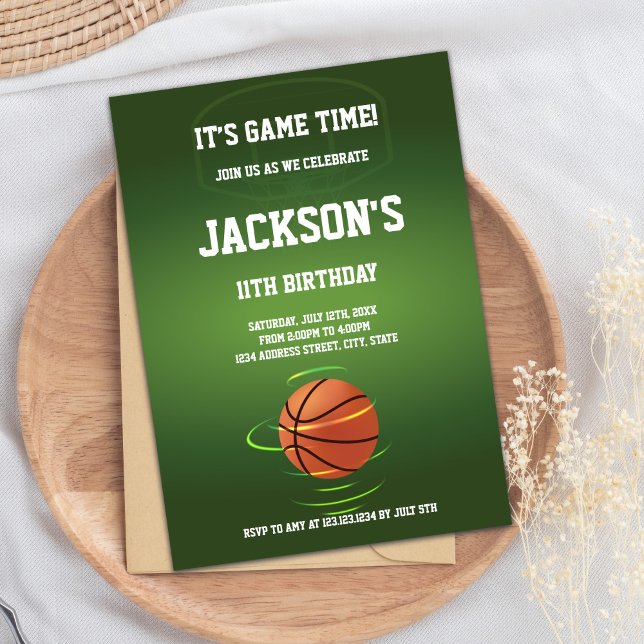 Convite de Aniversário para Basquete Verde (Green Basketball Birthday Invitations)