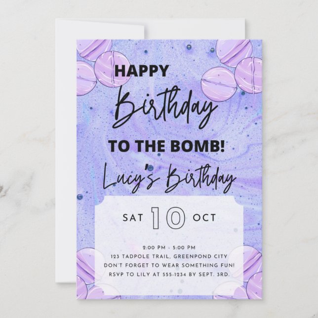Convite de aniversário para Bath Bomb (Frente)