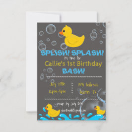 Convite de Aniversário para Bath Time Rubber Ducky
