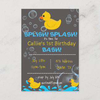 Convite de Aniversário para Bath Time Rubber Ducky