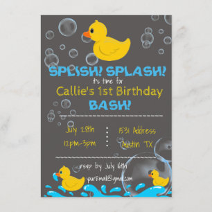 Convite de Aniversário para Bath Time Rubber Ducky