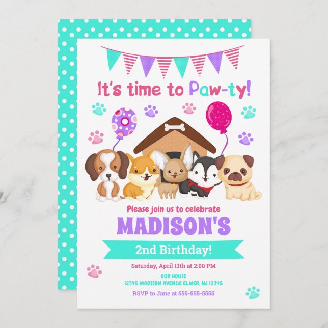 Convite de Aniversário para Bebês / Garota-Vinho (Frente/Verso)