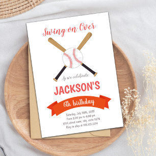 Convite de Aniversário para Beisebol Vermelho e Ca