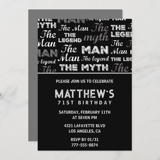 Convite de aniversário para Black 71ruas para ele  (Frente/Verso)