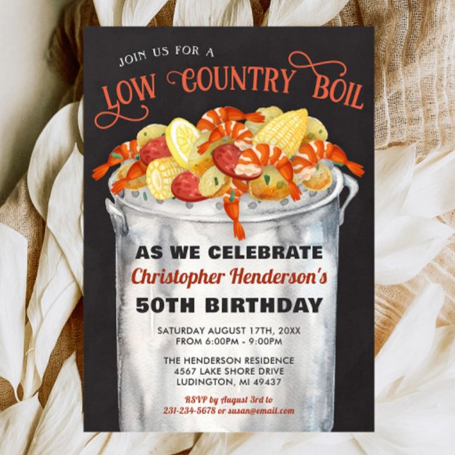 Convite de Aniversário para Boil em Baixo País (Low Country Boil Invitation, Shrimp Boil Invitations, Seafood Boil Invitation, Birthday Invite)