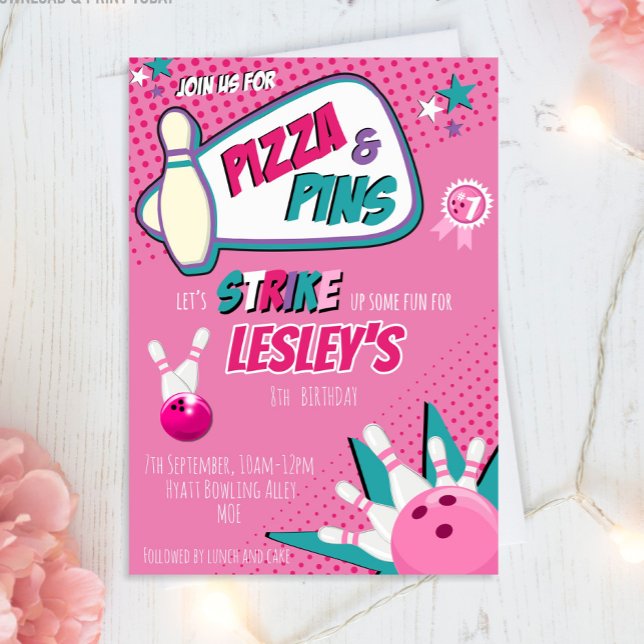 Convite de aniversário para boliches para rapariga (Criador carregado)
