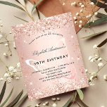 Convite de aniversário para borboletas<br><div class="desc">Para uma elegante festa de aniversário 50th (ou qualquer idade). Um fundo rosa dourado. Decorado com um confete de ouro rosa e uma borboleta grande. Personalize e adicione um nome e detalhes da parte. O nome é escrito com um script de estilo manuscrito</div>