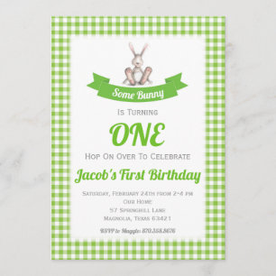 Convite de Aniversário para Bunny Green Gingham