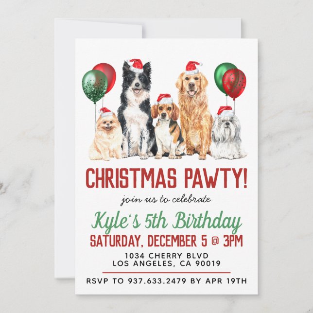 Convite de Aniversário para Cachorro de Natal (Frente)