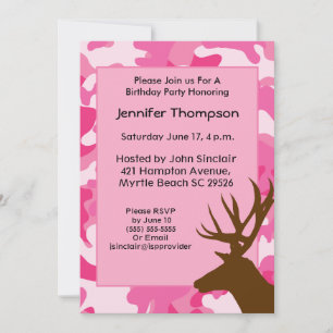 Convite de Aniversário para Camuflagem Rosa de Ca