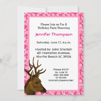 Convite de aniversário para Camuflagem Rosa Deer H