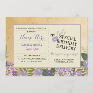 Convite de Aniversário para Cartão-postal Purple L