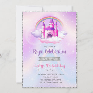 Convite de aniversário para castelo com tema prata