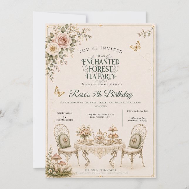 Convite de Aniversário para Chá de Festa na Flores (Frente)