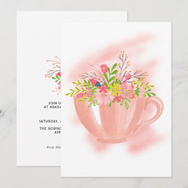 Convite de Aniversário para Chá de Primavera (Frente/Verso)