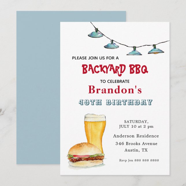 Convite de aniversário para CHURRASCO de quintal (Frente/Verso)