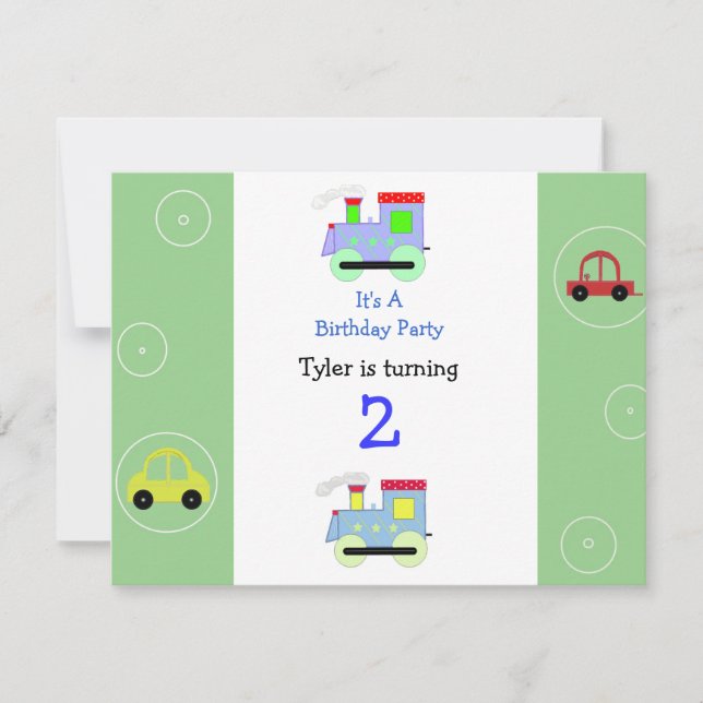 Convite de Aniversário para Comboios e Carros (Frente)