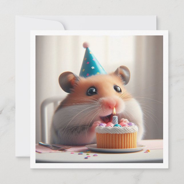 Convite de aniversário para comer bolo de Hamster (Frente)