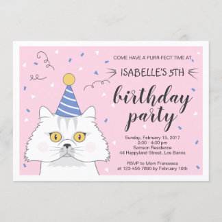 Convite de Aniversário para Confetti Purty Cat Per