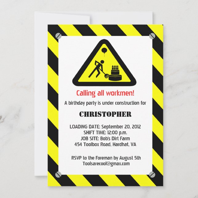 Convite de Aniversário para Construção (Frente)