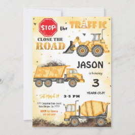 Convite de Aniversário para Construção Amarelo e P