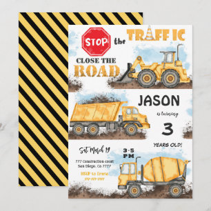 Convite de Aniversário para Construção Amarelo e P