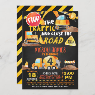 Convite de Aniversário para Construção - Blk